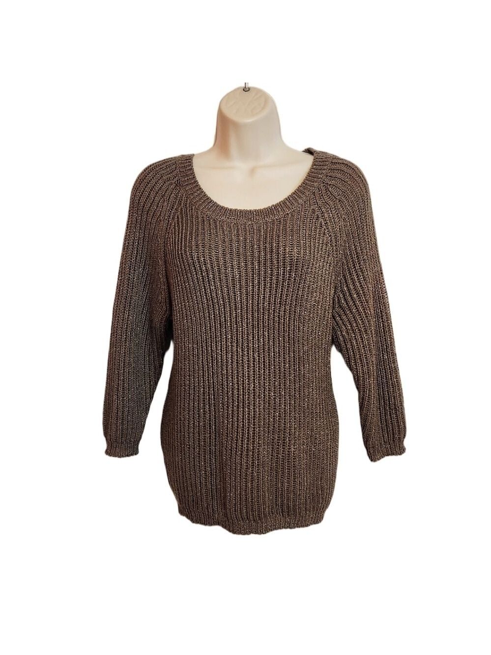 Lane Bryant Brown Metallic Ribbed Knit Pullover Sweater 14/16
